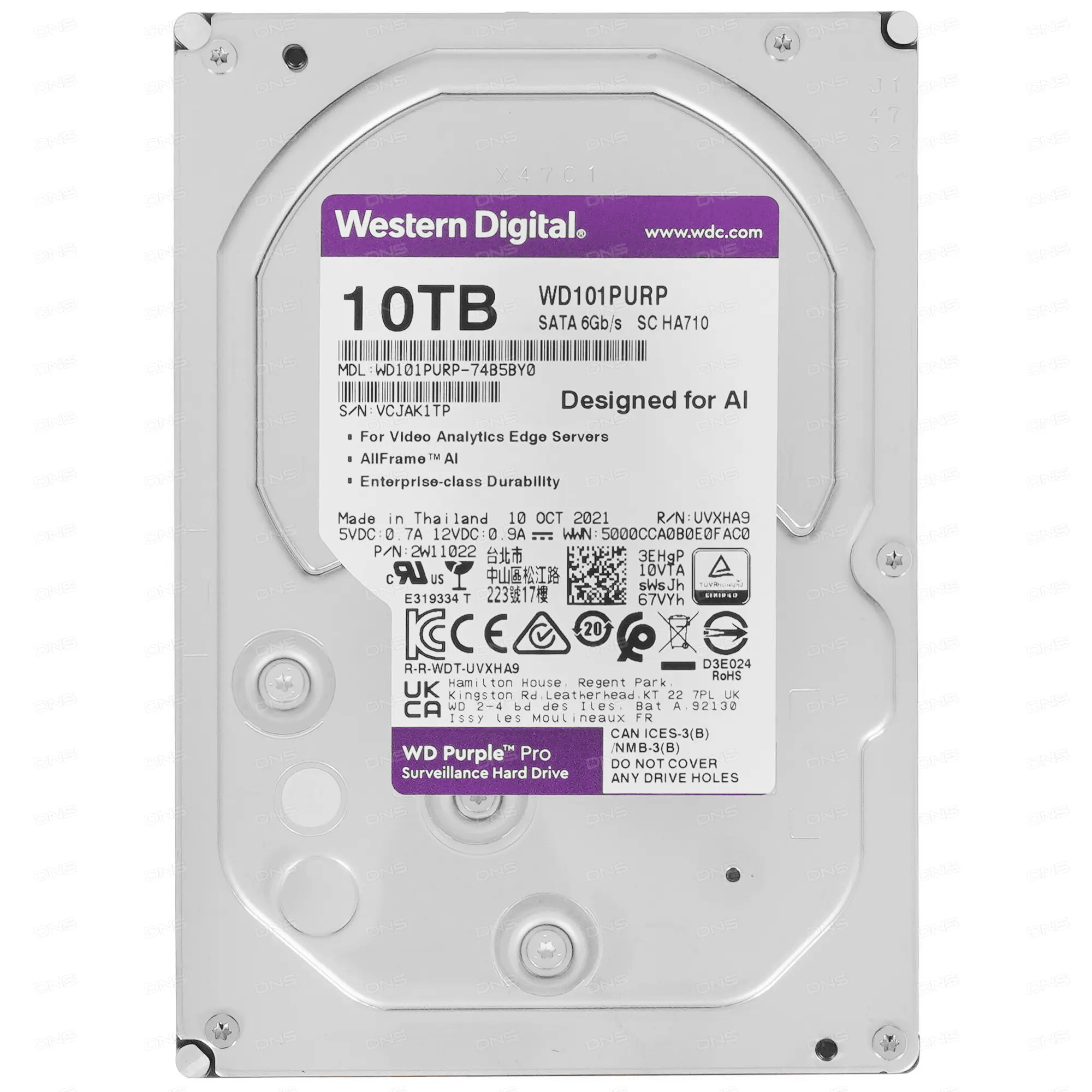 Жесткий диск 10Тб 101PURP Original SATA-III Video Purple Pro (7200rpm) 256Mb 3.5" Western Digital (WD)